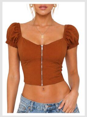 Sweetheart Zip-Front Crop Top in Rust